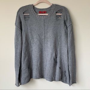n:PHILANTHROPY Distressed Sweater Gray Crew Neck Wool Cashmere Blend Size XS/S